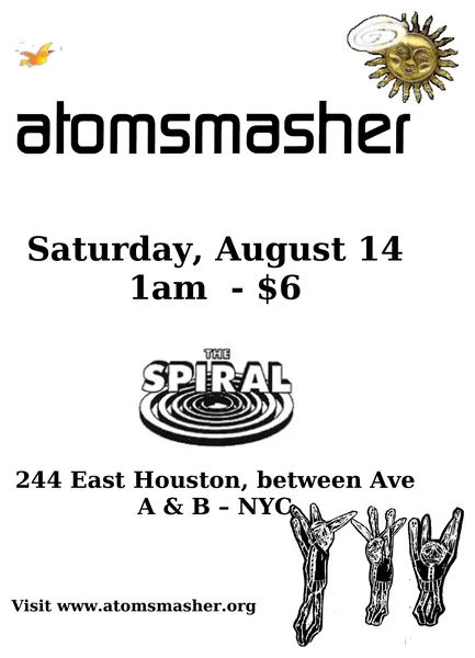 Atomsmasher flyer: The Spiral, August 14, 1999